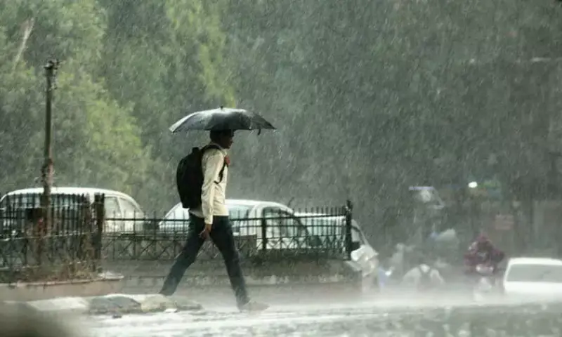 Raining and man taking a umbrella