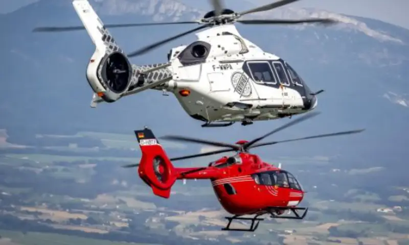 Red and white colors helicopters